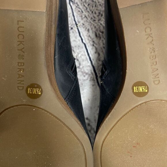 Lucky Brand Jaxy  Leather‎ Open Peep Toe Wedge Sandal Black 7.5 New - Picture 9 of 9